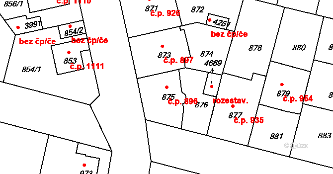 Čelákovice 896 na parcele st. 875 v KÚ Čelákovice, Katastrální mapa