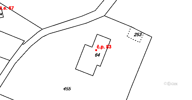 Pihel 83, Nový Bor na parcele st. 64 v KÚ Pihel, Katastrální mapa