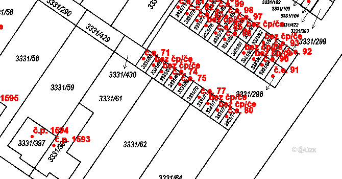 Dubňany 74 na parcele st. 3331/68 v KÚ Dubňany, Katastrální mapa