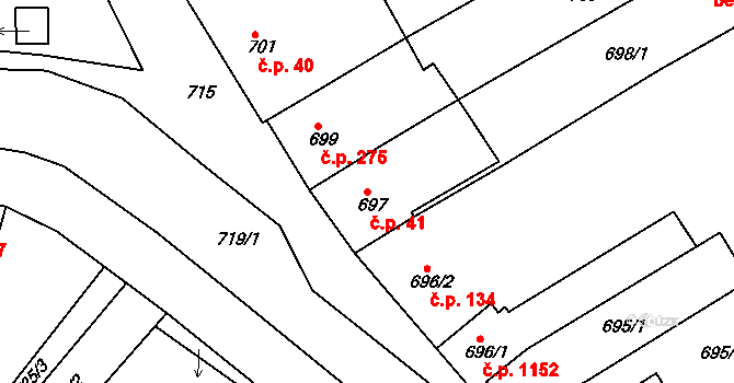Rousínov 41 na parcele st. 697 v KÚ Rousínov u Vyškova, Katastrální mapa