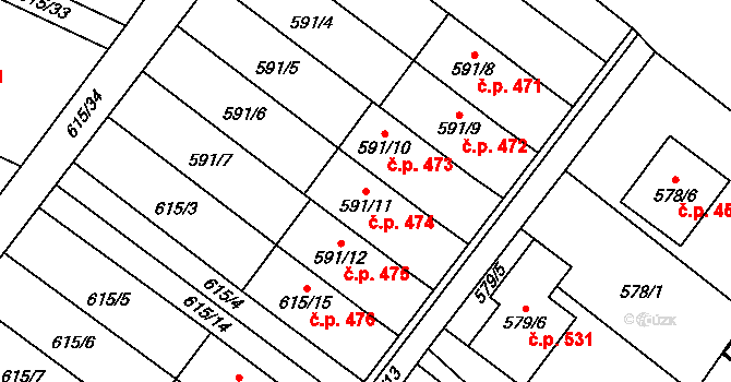 Krmelín 474 na parcele st. 591/11 v KÚ Krmelín, Katastrální mapa