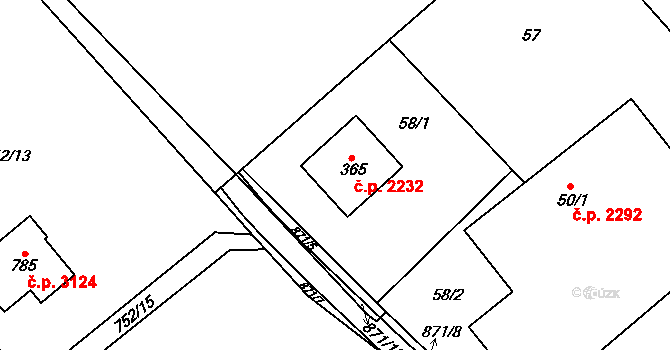 Šumperk 2232 na parcele st. 365 v KÚ Dolní Temenice, Katastrální mapa