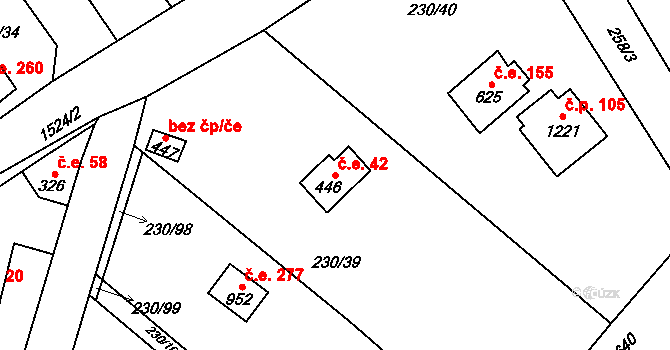 Zlenice 42, Lštění na parcele st. 446 v KÚ Lštění, Katastrální mapa