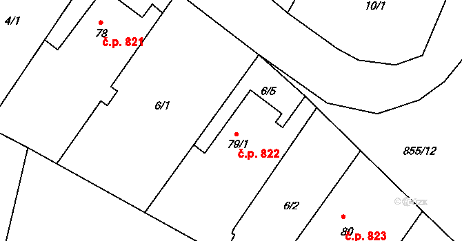 Těptín 822, Kamenice na parcele st. 79/1 v KÚ Těptín, Katastrální mapa