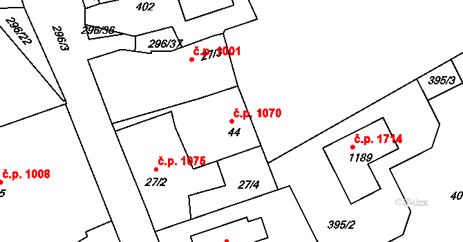 Švermov 1070, Kladno na parcele st. 44 v KÚ Hnidousy, Katastrální mapa