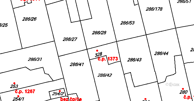 Švermov 1373, Kladno na parcele st. 328 v KÚ Hnidousy, Katastrální mapa