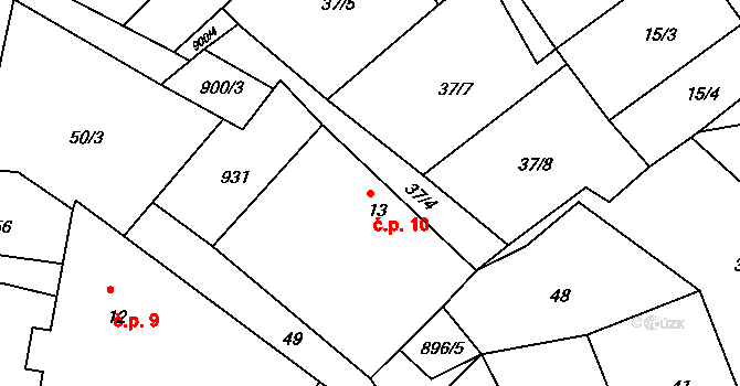 Vlčetínec 10 na parcele st. 13 v KÚ Vlčetínec, Katastrální mapa