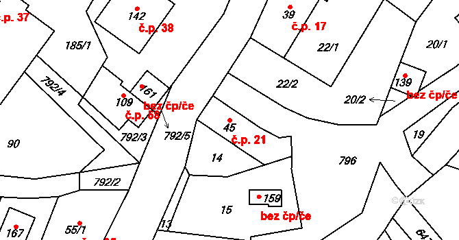 Syřenov 21 na parcele st. 45 v KÚ Syřenov, Katastrální mapa