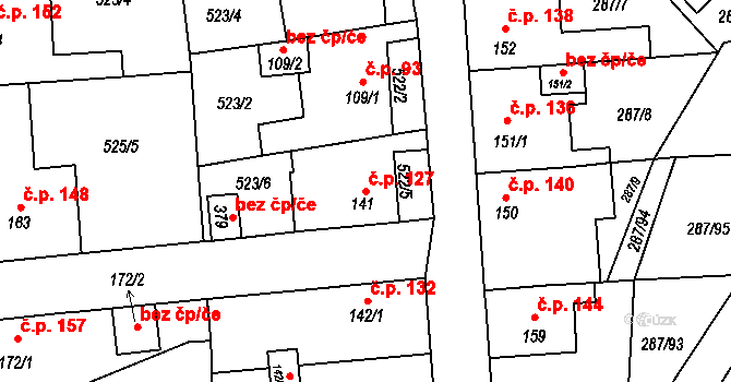 Tetín 127 na parcele st. 141 v KÚ Tetín u Berouna, Katastrální mapa