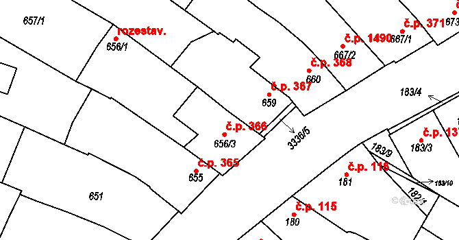 Mikulov 366 na parcele st. 656/3 v KÚ Mikulov na Moravě, Katastrální mapa
