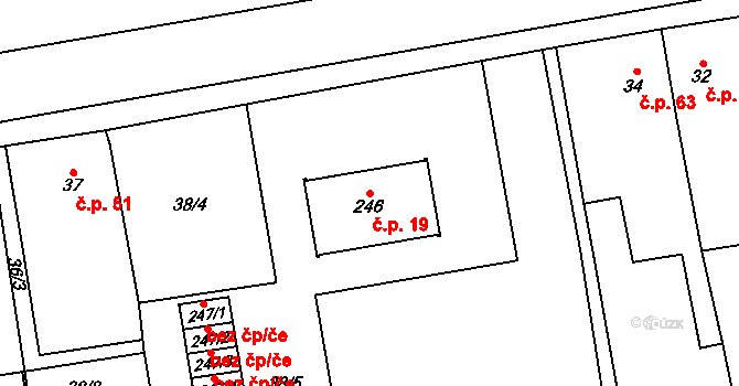 Hřibsko 19, Stěžery na parcele st. 246 v KÚ Hřibsko, Katastrální mapa