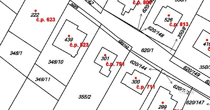 Chvalčov 791 na parcele st. 301 v KÚ Chvalčova Lhota, Katastrální mapa