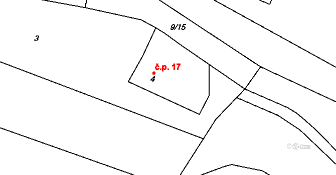 Doly 17, Bouzov na parcele st. 4 v KÚ Doly u Bouzova, Katastrální mapa