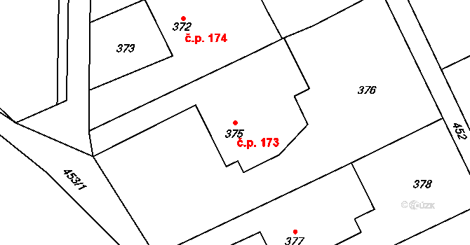 Liboš 173 na parcele st. 375 v KÚ Liboš, Katastrální mapa