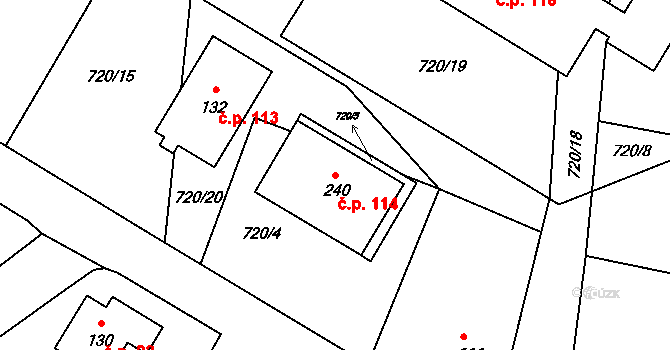 Klučenice 114 na parcele st. 240 v KÚ Klučenice, Katastrální mapa