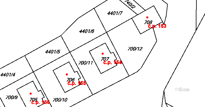 Mimoň V 154, Mimoň na parcele st. 707 v KÚ Mimoň, Katastrální mapa