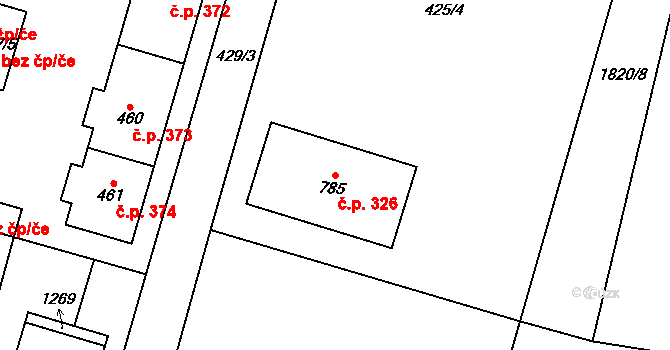 Libochovice 326 na parcele st. 785 v KÚ Libochovice, Katastrální mapa