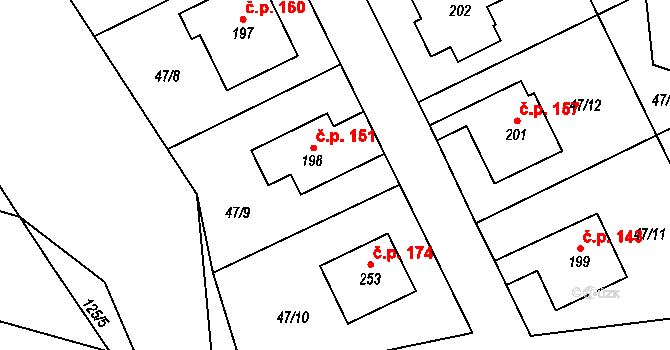 Poplze 151, Libochovice na parcele st. 198 v KÚ Poplze, Katastrální mapa
