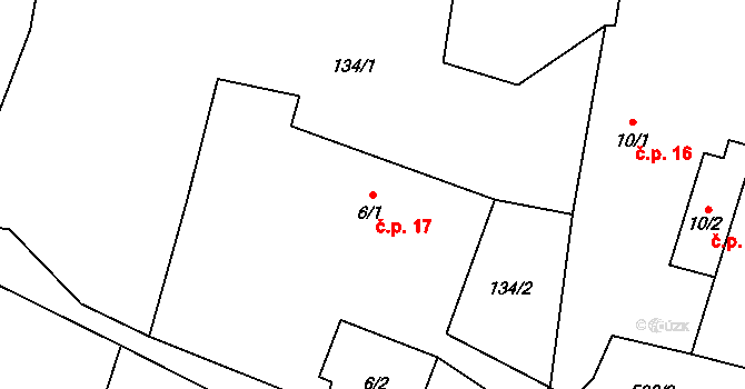 Dolní Týnec 17, Třebušín na parcele st. 6/1 v KÚ Dolní Týnec, Katastrální mapa