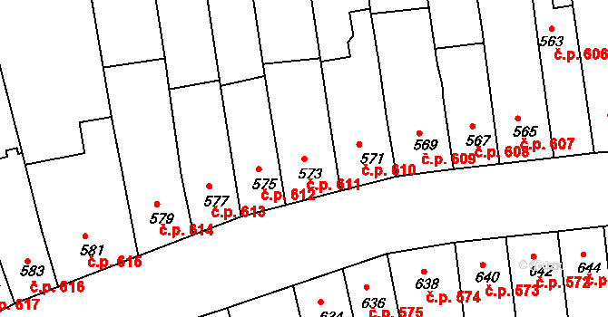 Roudnice nad Labem 611 na parcele st. 573 v KÚ Roudnice nad Labem, Katastrální mapa