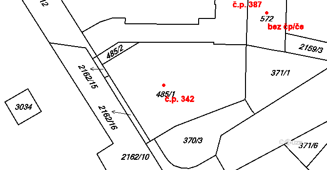 Sobotka 342 na parcele st. 485/1 v KÚ Sobotka, Katastrální mapa