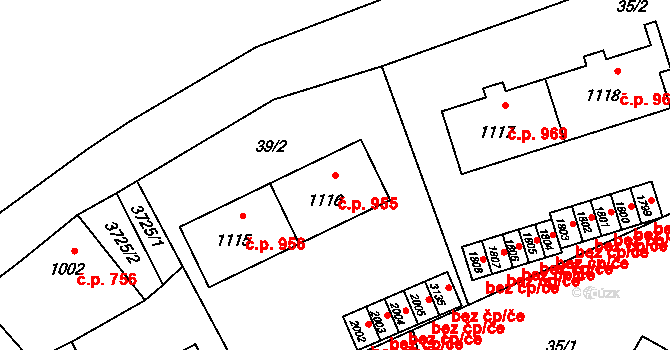 Rožnov pod Radhoštěm 955 na parcele st. 1116 v KÚ Rožnov pod Radhoštěm, Katastrální mapa