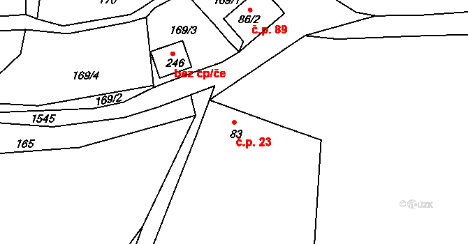 Děčín XXIV-Krásný Studenec 23, Děčín na parcele st. 83 v KÚ Krásný Studenec, Katastrální mapa