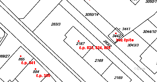 Žichlínské Předměstí 823,824,825, Lanškroun na parcele st. 2167 v KÚ Lanškroun, Katastrální mapa