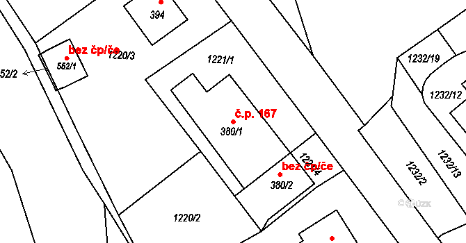 Líšnice 167 na parcele st. 380/1 v KÚ Líšnice, Katastrální mapa