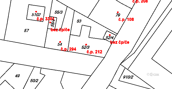 Milovice 212 na parcele st. 52/3 v KÚ Milovice nad Labem, Katastrální mapa
