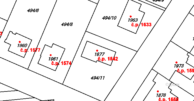 Lysá nad Labem 1542 na parcele st. 1877 v KÚ Lysá nad Labem, Katastrální mapa
