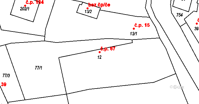 Cerekvice nad Loučnou 67 na parcele st. 12 v KÚ Cerekvice nad Loučnou, Katastrální mapa