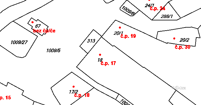Horní Lhotice 17, Kralice nad Oslavou na parcele st. 18 v KÚ Horní Lhotice, Katastrální mapa