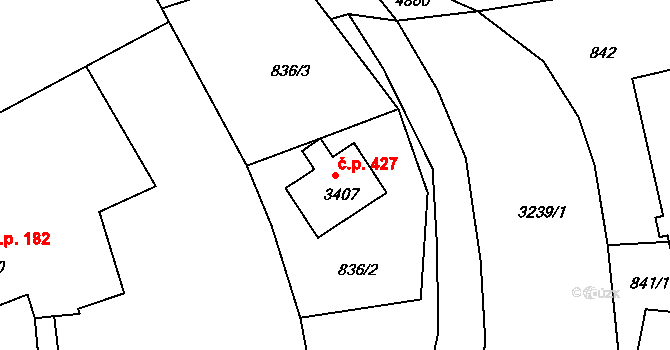 Radiměř 427 na parcele st. 3407 v KÚ Radiměř, Katastrální mapa