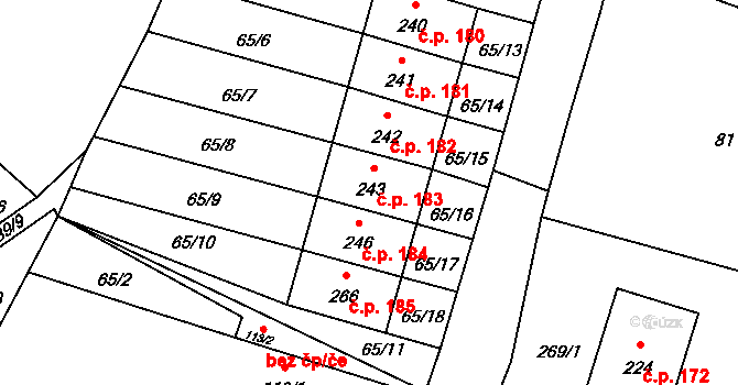 Rudíkov 183 na parcele st. 243 v KÚ Rudíkov, Katastrální mapa