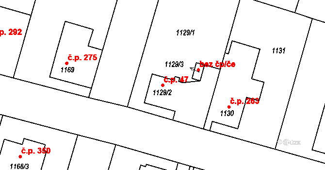 Pudlov 47, Bohumín na parcele st. 1129/2 v KÚ Pudlov, Katastrální mapa