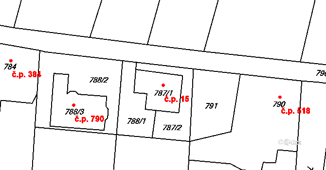 Skřečoň 15, Bohumín na parcele st. 787/1 v KÚ Skřečoň, Katastrální mapa