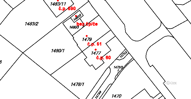 Stránice 60, Brno na parcele st. 1477 v KÚ Stránice, Katastrální mapa