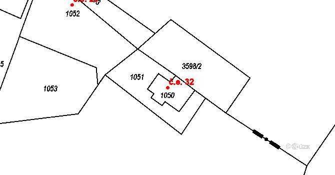 Milíře 32, Rádlo na parcele st. 1050 v KÚ Rádlo, Katastrální mapa