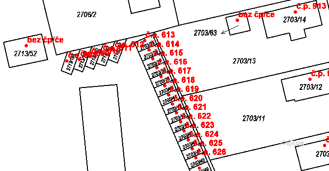 Pelhřimov 618 na parcele st. 2703/40 v KÚ Pelhřimov, Katastrální mapa
