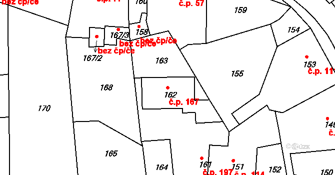 Mstišov 167, Dubí na parcele st. 162 v KÚ Mstišov, Katastrální mapa