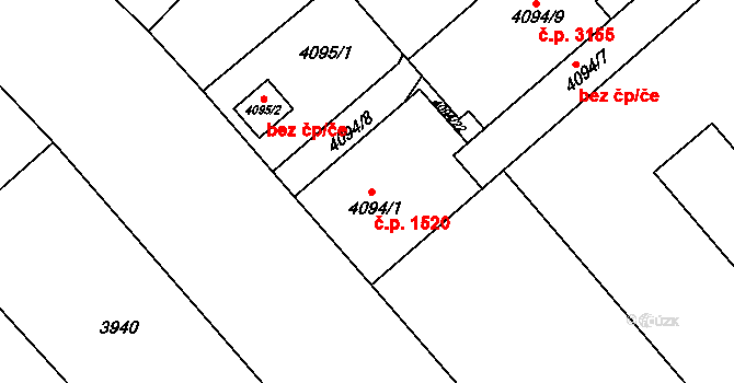 Teplice 1520 na parcele st. 4094/1 v KÚ Teplice, Katastrální mapa