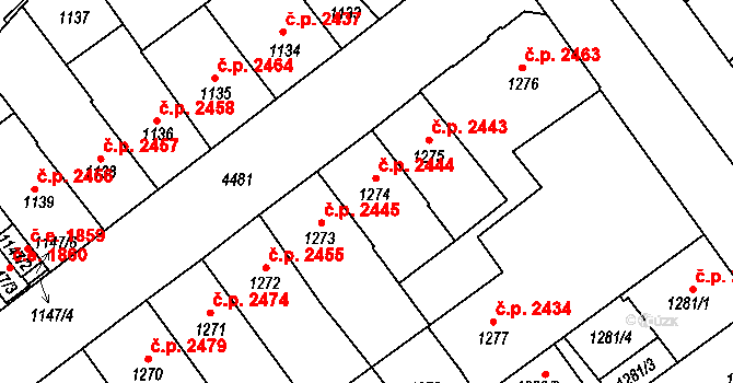 Teplice 2444 na parcele st. 1274 v KÚ Teplice, Katastrální mapa