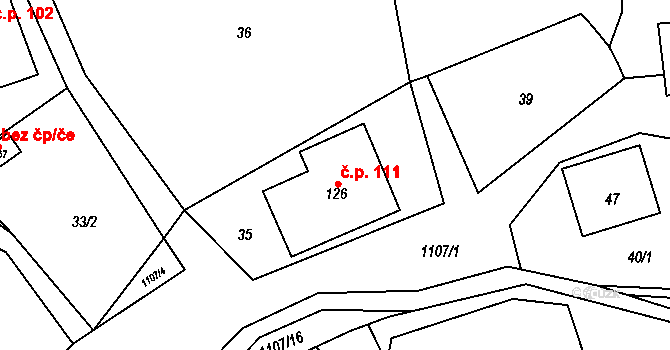 Záboří 111, Vítězná na parcele st. 126 v KÚ Záboří u Dvora Králové, Katastrální mapa