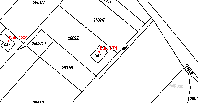 Roštín 171 na parcele st. 587 v KÚ Roštín, Katastrální mapa