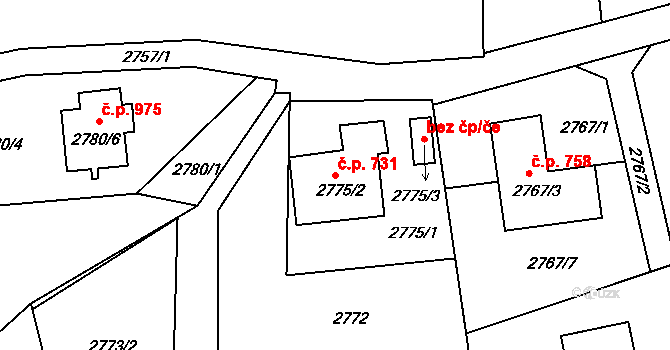 Frýdlant 731, Frýdlant nad Ostravicí na parcele st. 2775/2 v KÚ Frýdlant nad Ostravicí, Katastrální mapa