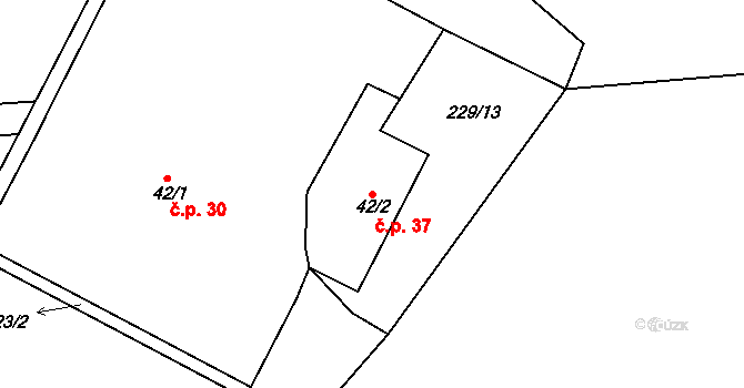 Mostov 37, Odrava na parcele st. 42/2 v KÚ Mostov, Katastrální mapa
