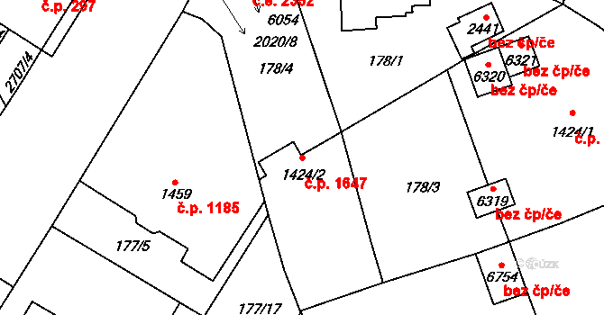 Cheb 1647 na parcele st. 1424/2 v KÚ Cheb, Katastrální mapa