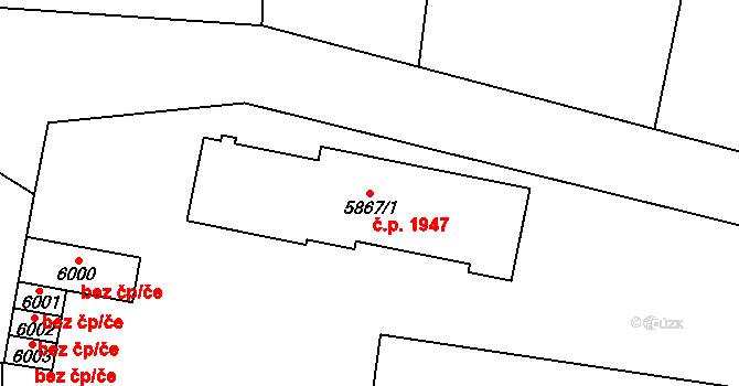 Cheb 1947 na parcele st. 5867/1 v KÚ Cheb, Katastrální mapa