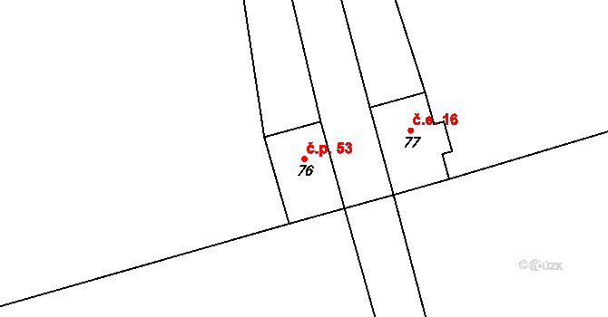 Šindelová 53 na parcele st. 76 v KÚ Šindelová, Katastrální mapa